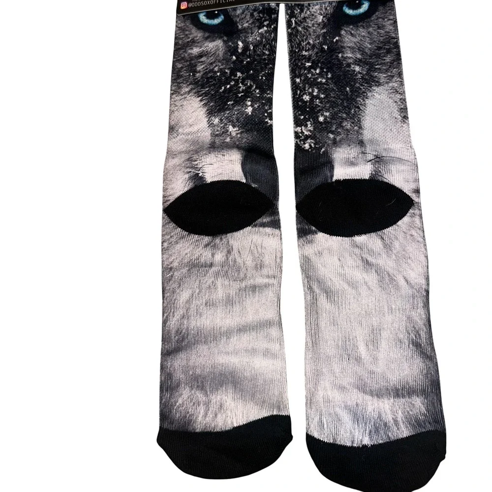 NWT Odd Sox Wolf Graphic Crew Socks Blue Eyes Nature‎ Wildlife Mens 6-13